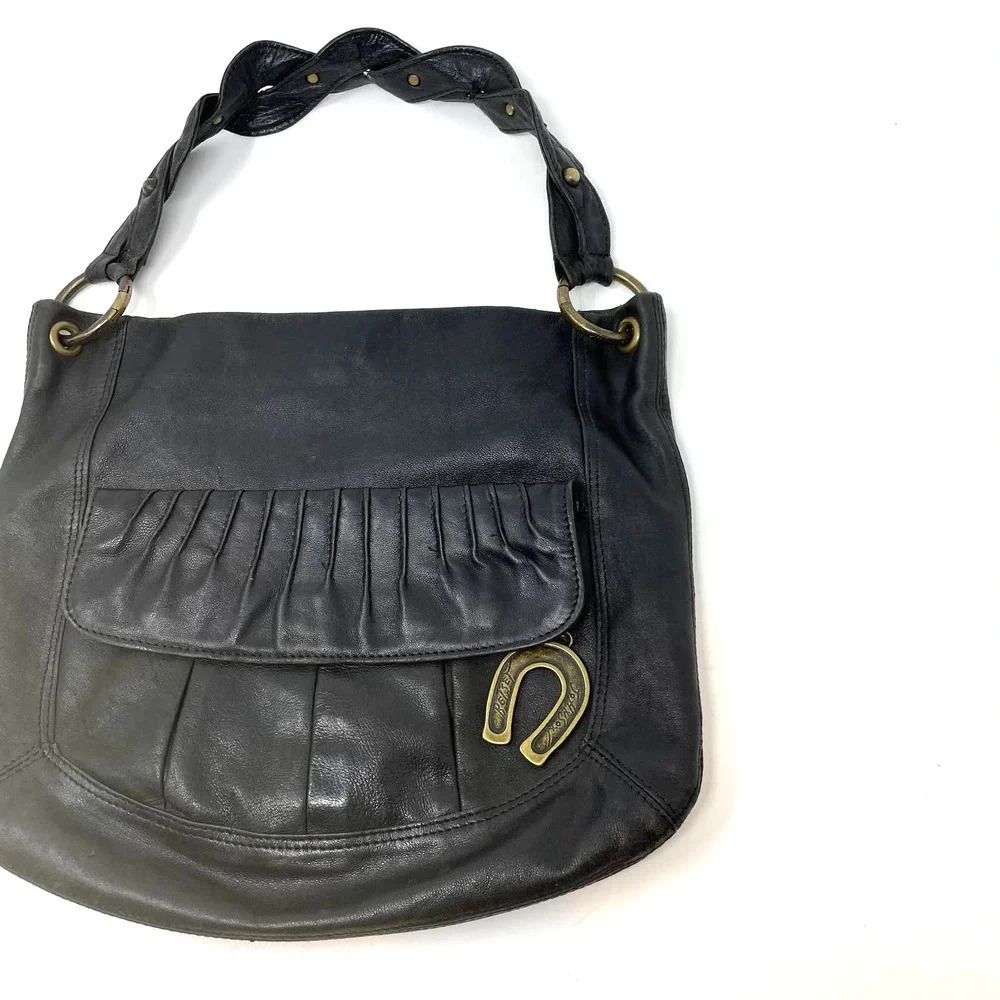 Betsy Johnson Vintage Black Vegan Leather Western Horseshoe Shoulder Bag - Picture 3 of 12